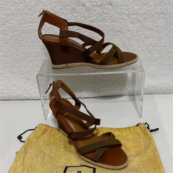 Fendi Wedge Cross Strap Sandal - Leather and canvas with zip back -sz 41 (US 11) - Picture 3 of 15